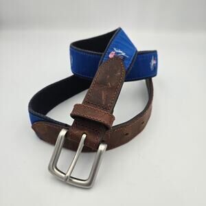 Brooks Brothers Men's Canvas and Leather Belt with Flamingos, Size 34